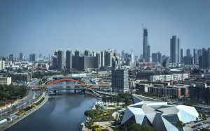 La città di Tianjin, vista su parte della Free Trade Zone