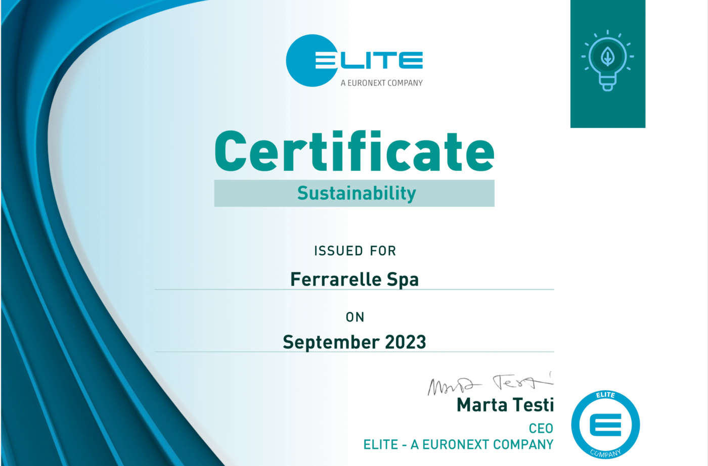 Ferrarelle ottiene il certificato Elite sulla sostenibilità
